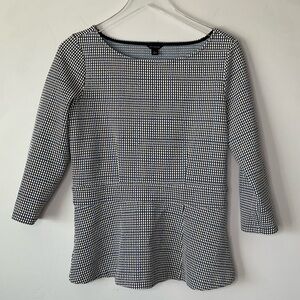 Ann Taylor Plaid Boat Neck Peplum Top Size M